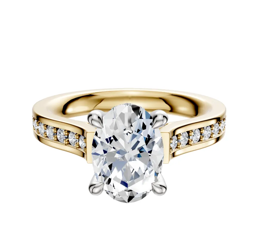 14K Two Tone 4 Prong Hidden Halo Cathedral Flat 1-Row-Pave 2.5mm Engagement Ring sold by Promise By Effy