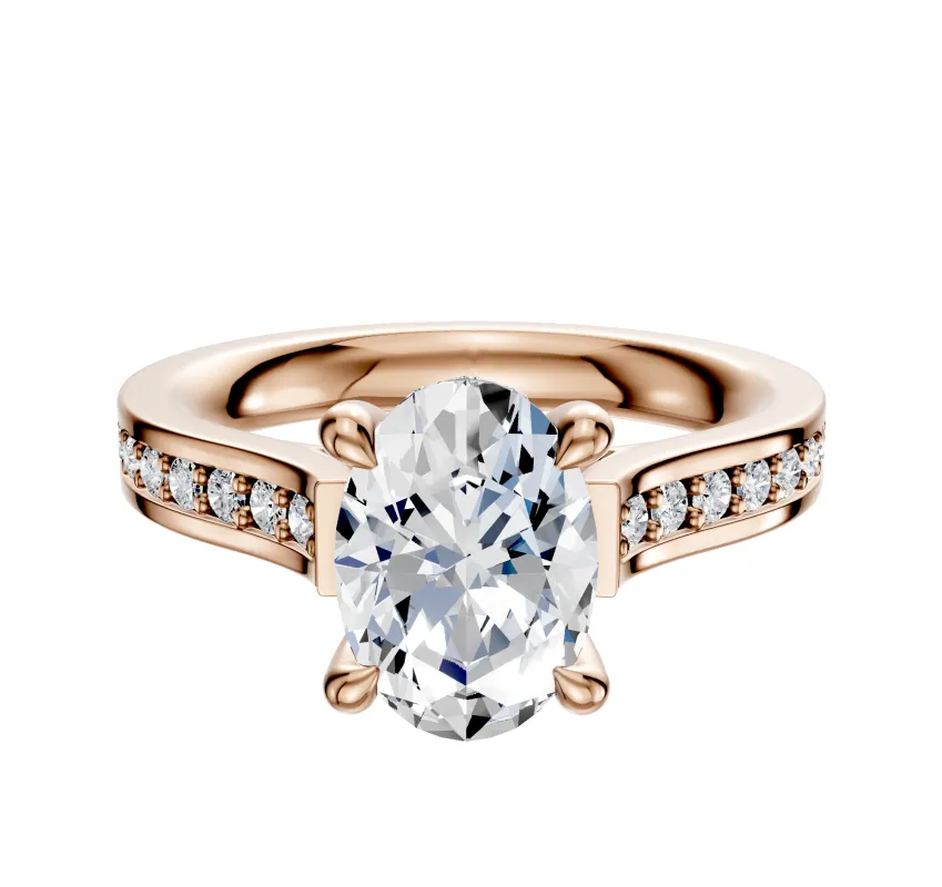 18K Rose Gold 4 Prong Hidden Halo Cathedral Flat 1-Row-Pave 2.5mm Engagement Ring sold by Promise By Effy