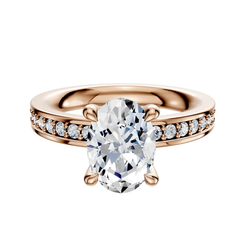 14K Rose Gold 4 Prong Hidden Halo Classic Flat 1-Row-Pave 2.5mm Engagement Ring sold by Promise By Effy