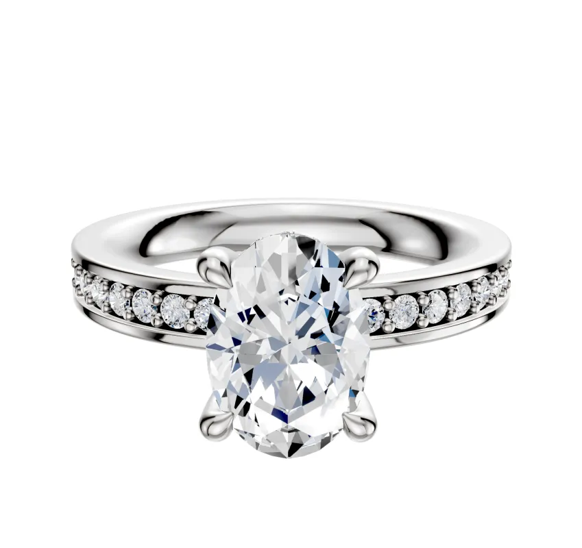 18K White Gold 4 Prong Hidden Halo Classic Flat 1-Row-Pave 2.5mm Engagement Ring sold by Promise By Effy