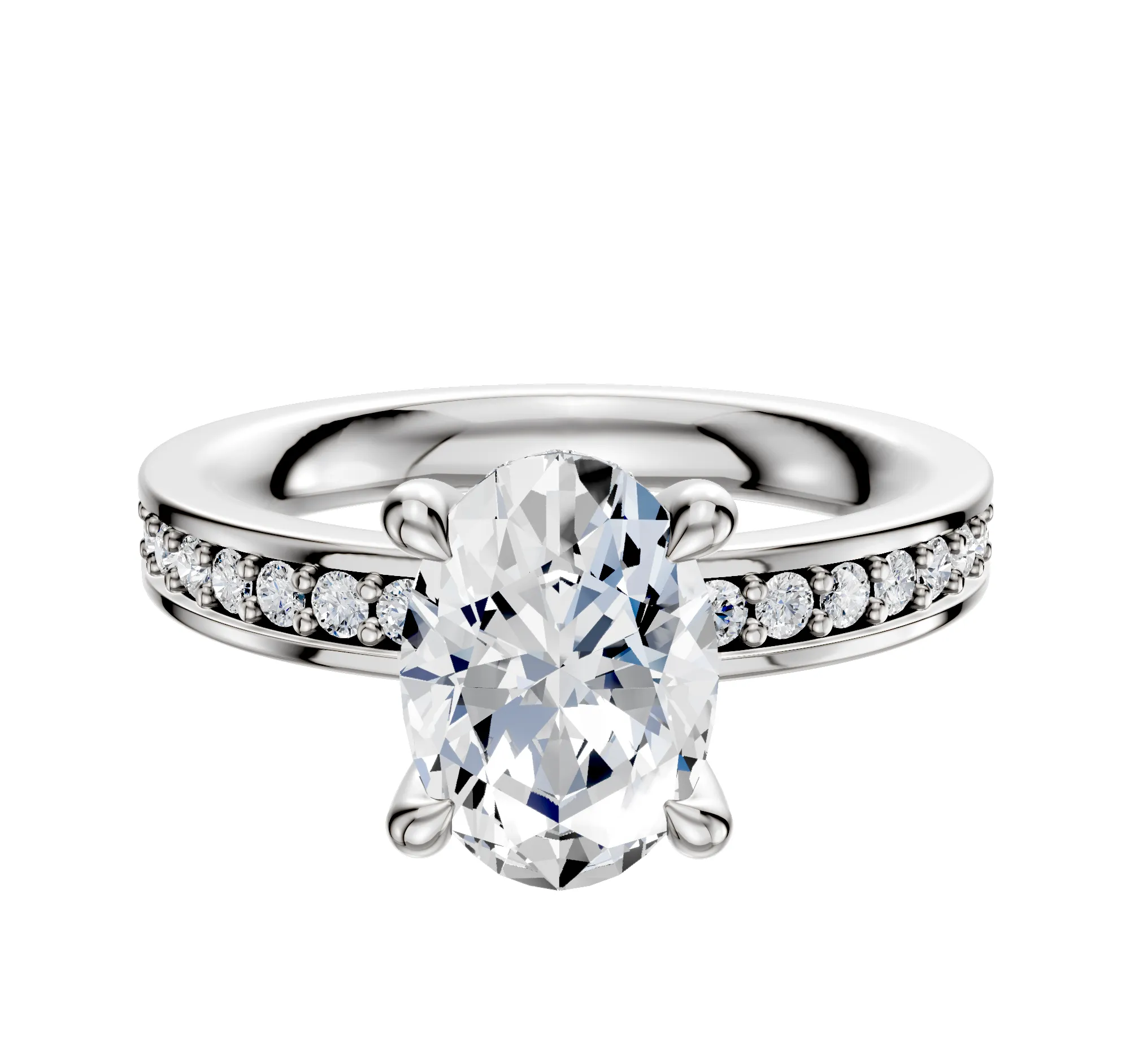 18K White Gold 4 Prong Hidden Halo Classic Flat 1-Row-Pave 2.5mm Engagement Ring sold by Promise By Effy