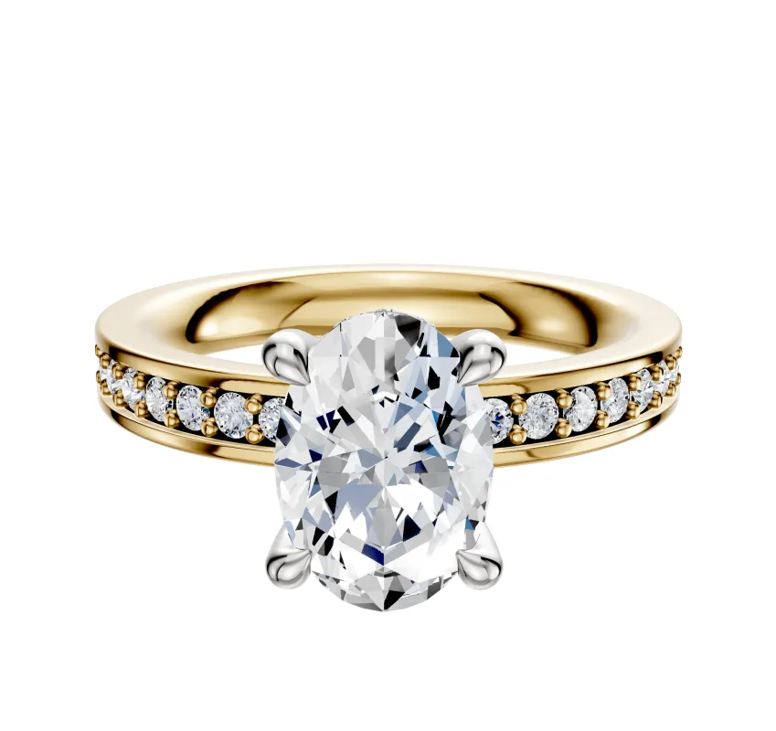 18K Two Tone 4 Prong Hidden Halo Classic Flat 1-Row-Pave 2.5mm Engagement Ring sold by Promise By Effy