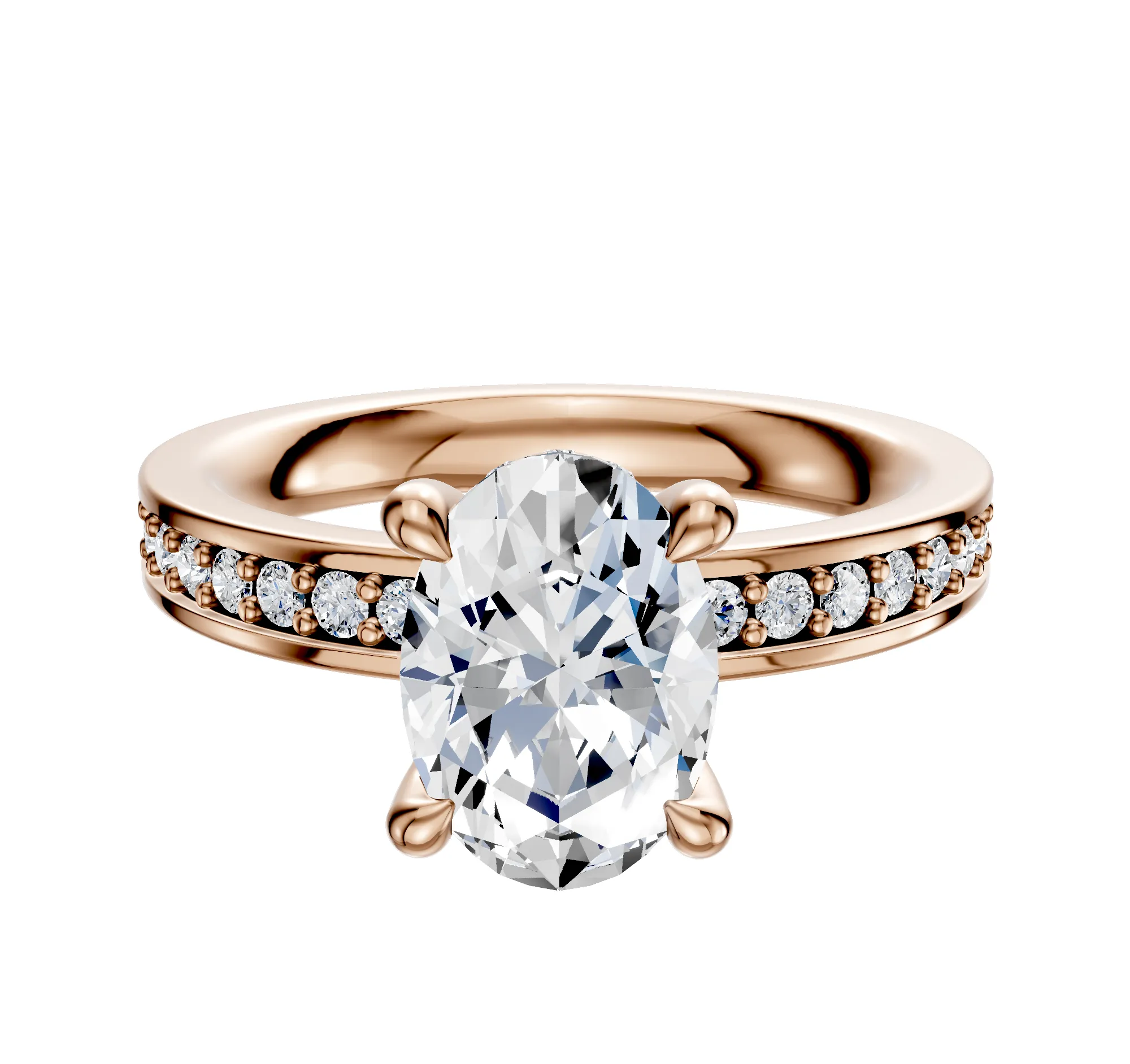18K Rose Gold 4 Prong Hidden Halo Classic Flat 1-Row-Pave 2.5mm Engagement Ring sold by Promise By Effy