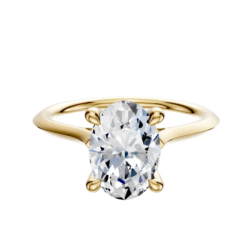 18K Yellow Gold 4 Prong Hidden Halo Cathedral Knife Edge 1.5mm Engagement Ring sold by Promise By Effy