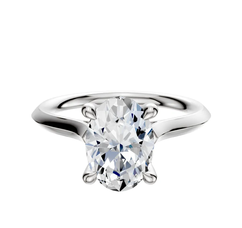 14K White Gold 4 Prong Hidden Halo Cathedral Knife Edge 2.0mm Engagement Ring sold by Promise By Effy