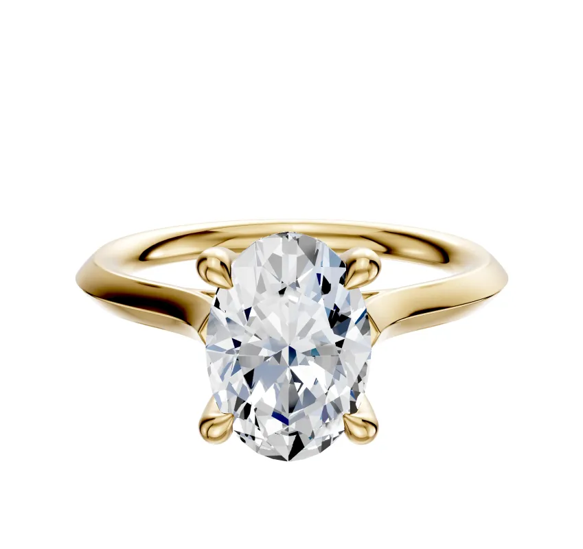 18K Yellow Gold 4 Prong Hidden Halo Cathedral Knife Edge 2.0mm Engagement Ring sold by Promise By Effy