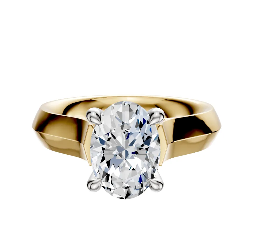 14K Two Tone 4 Prong Hidden Halo Cathedral Knife Edge 4.0mm Engagement Ring sold by Promise By Effy