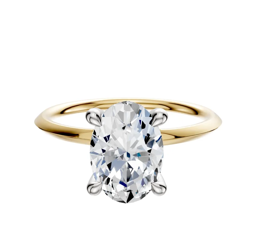 14K Two Tone 4 Prong Hidden Halo Classic Knife Edge 1.5mm Engagement Ring sold by Promise By Effy