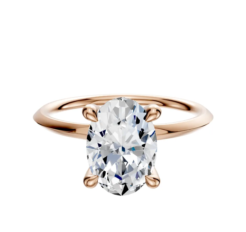 14K Rose Gold 4 Prong Hidden Halo Classic Knife Edge 1.5mm Engagement Ring sold by Promise By Effy