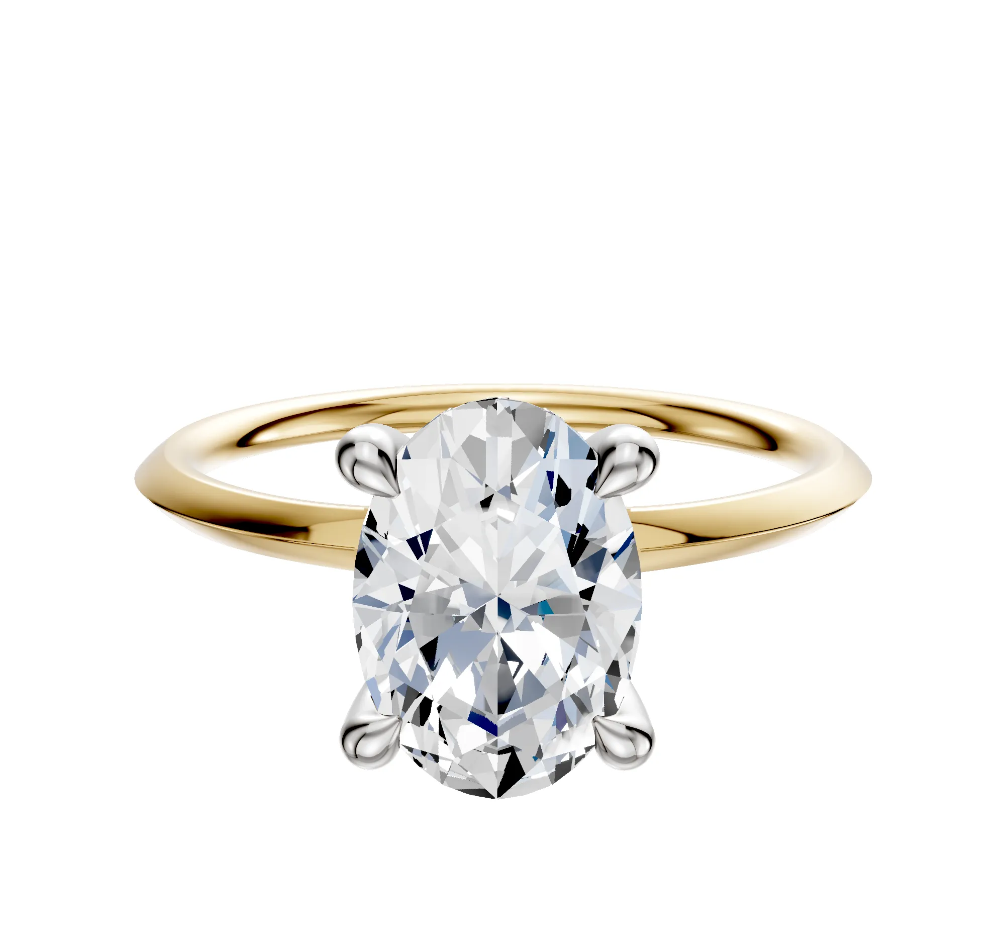18K Two Tone 4 Prong Hidden Halo Classic Knife Edge 1.5mm Engagement Ring sold by Promise By Effy