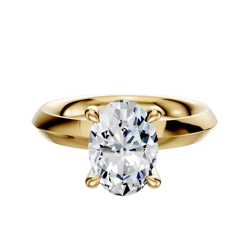 14K Yellow Gold 4 Prong Hidden Halo Classic Knife Edge 3.0mm Engagement Ring sold by Promise By Effy
