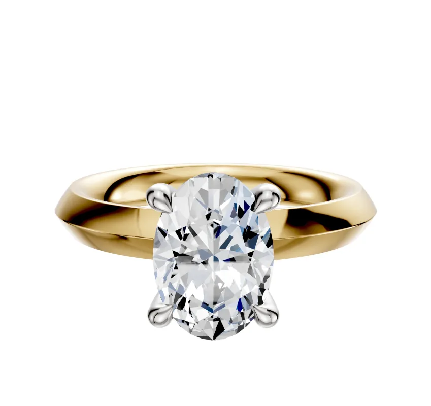 18K Two Tone 4 Prong Hidden Halo Classic Knife Edge 3.0mm Engagement Ring sold by Promise By Effy
