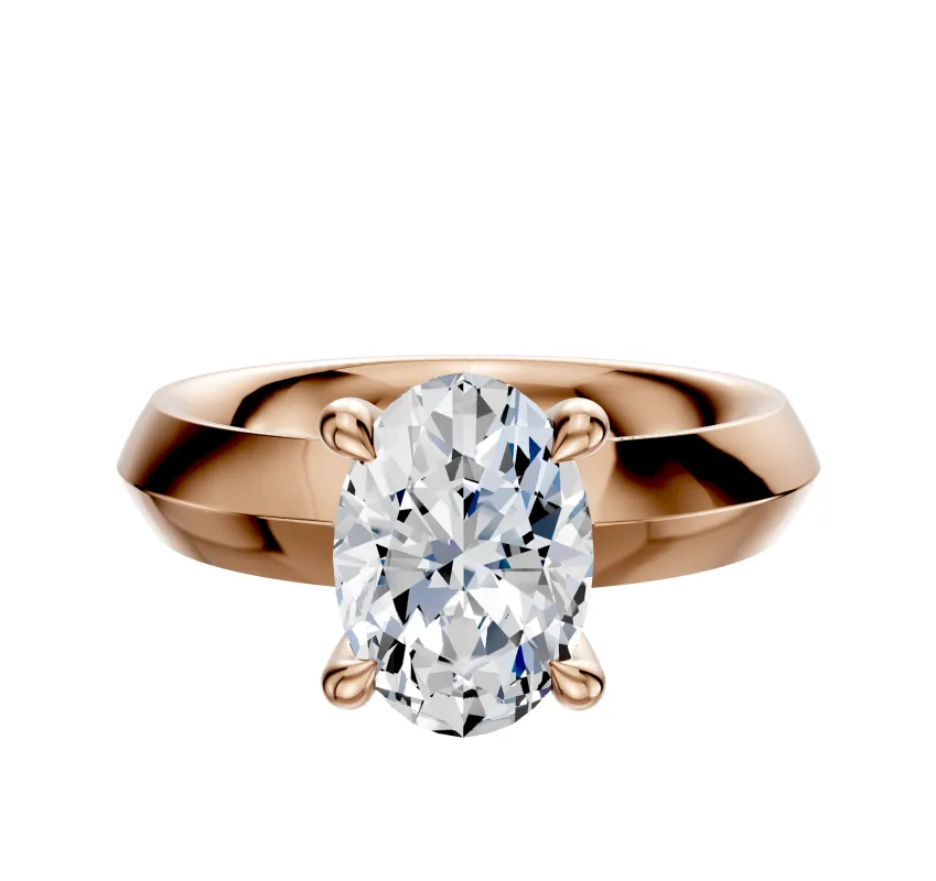 14K Rose Gold 4 Prong Hidden Halo Classic Knife Edge 4.0mm Engagement Ring sold by Promise By Effy