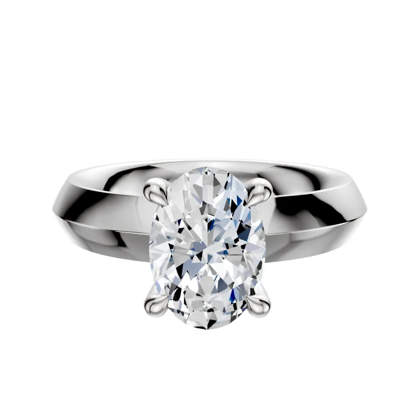 18K White Gold 4 Prong Hidden Halo Classic Knife Edge 4.0mm Engagement Ring sold by Promise By Effy