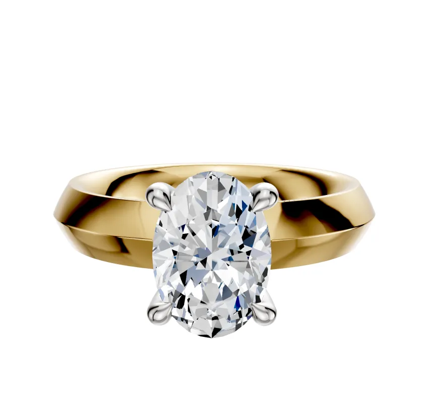 18K Two Tone 4 Prong Hidden Halo Classic Knife Edge 4.0mm Engagement Ring sold by Promise By Effy