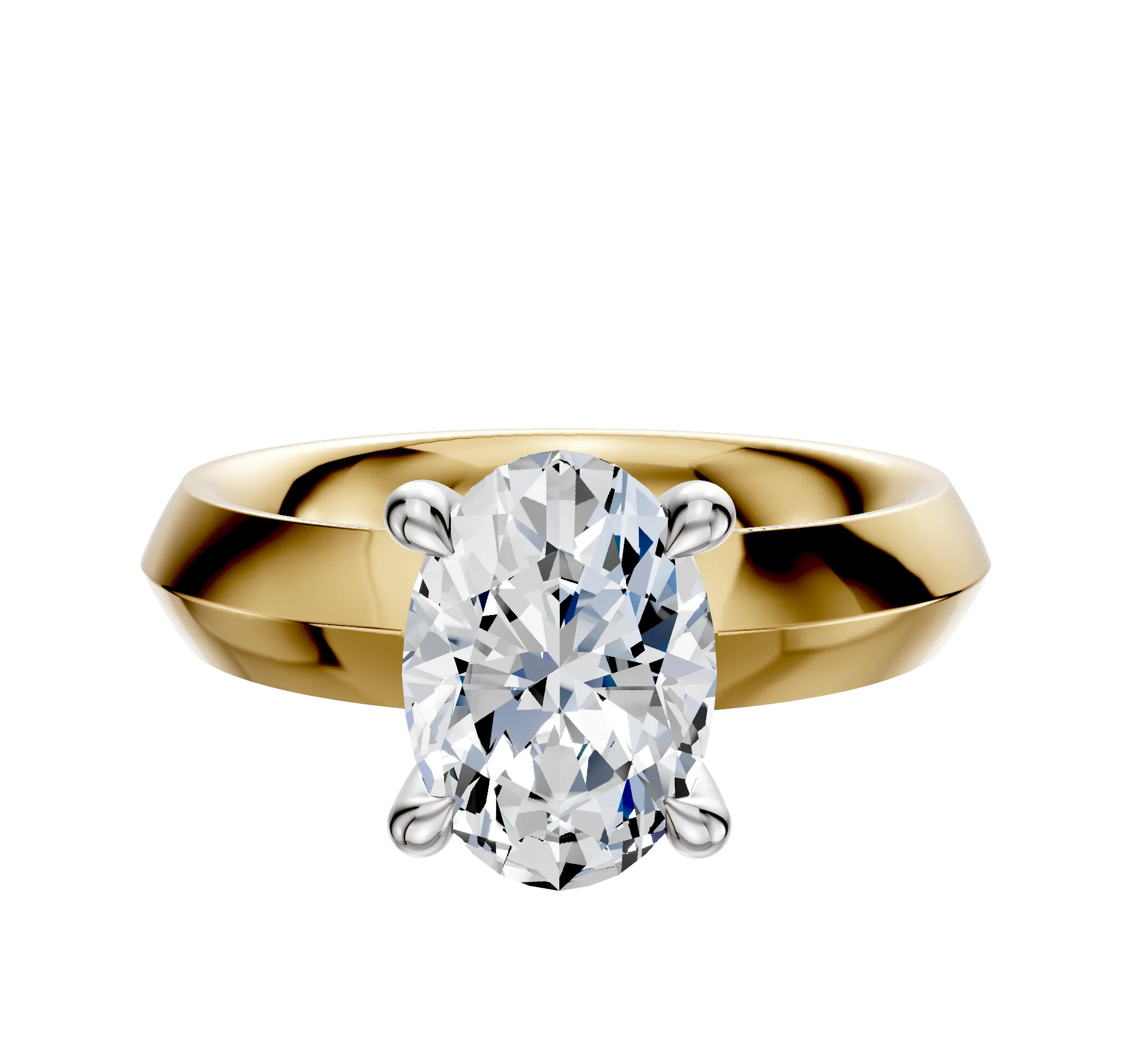 18K Two Tone 4 Prong Hidden Halo Classic Knife Edge 4.0mm Engagement Ring sold by Promise By Effy