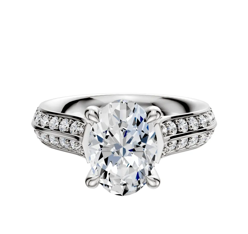 Platinum 4 Prong Hidden Halo Cathedral Knife Edge 1-Row-Pave 2.5mm Engagement Ring sold by Promise By Effy