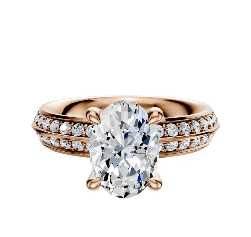 14K Rose Gold 4 Prong Hidden Halo Classic Knife Edge 1-Row-Pave 2.5mm Engagement Ring made by Promise By Effy