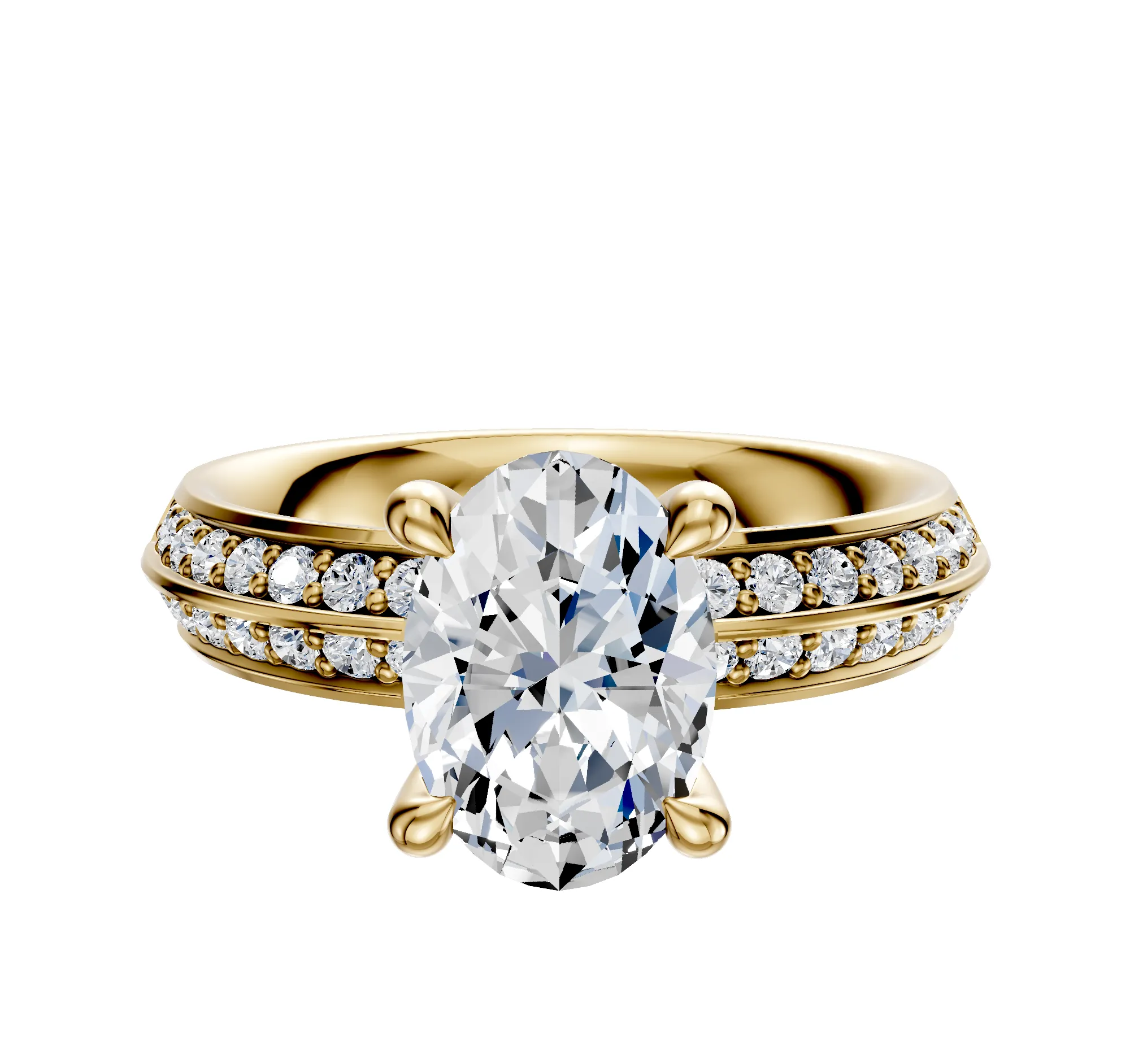 14K Yellow Gold 4 Prong Hidden Halo Classic Knife Edge 1-Row-Pave 2.5mm Engagement Ring sold by Promise By Effy