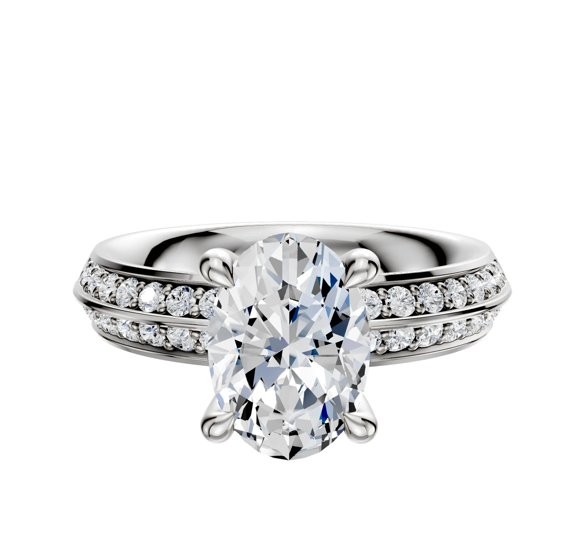 18K White Gold 4 Prong Hidden Halo Classic Knife Edge 1-Row-Pave 2.5mm Engagement Ring sold by Promise By Effy