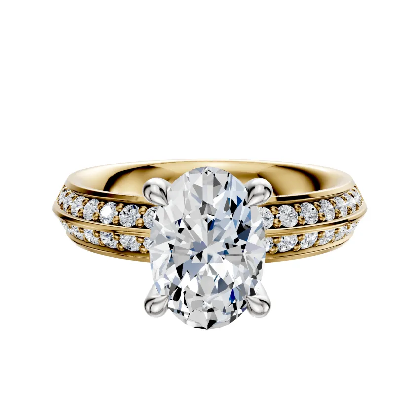 18K Two Tone 4 Prong Hidden Halo Classic Knife Edge 1-Row-Pave 2.5mm Engagement Ring made by Promise By Effy