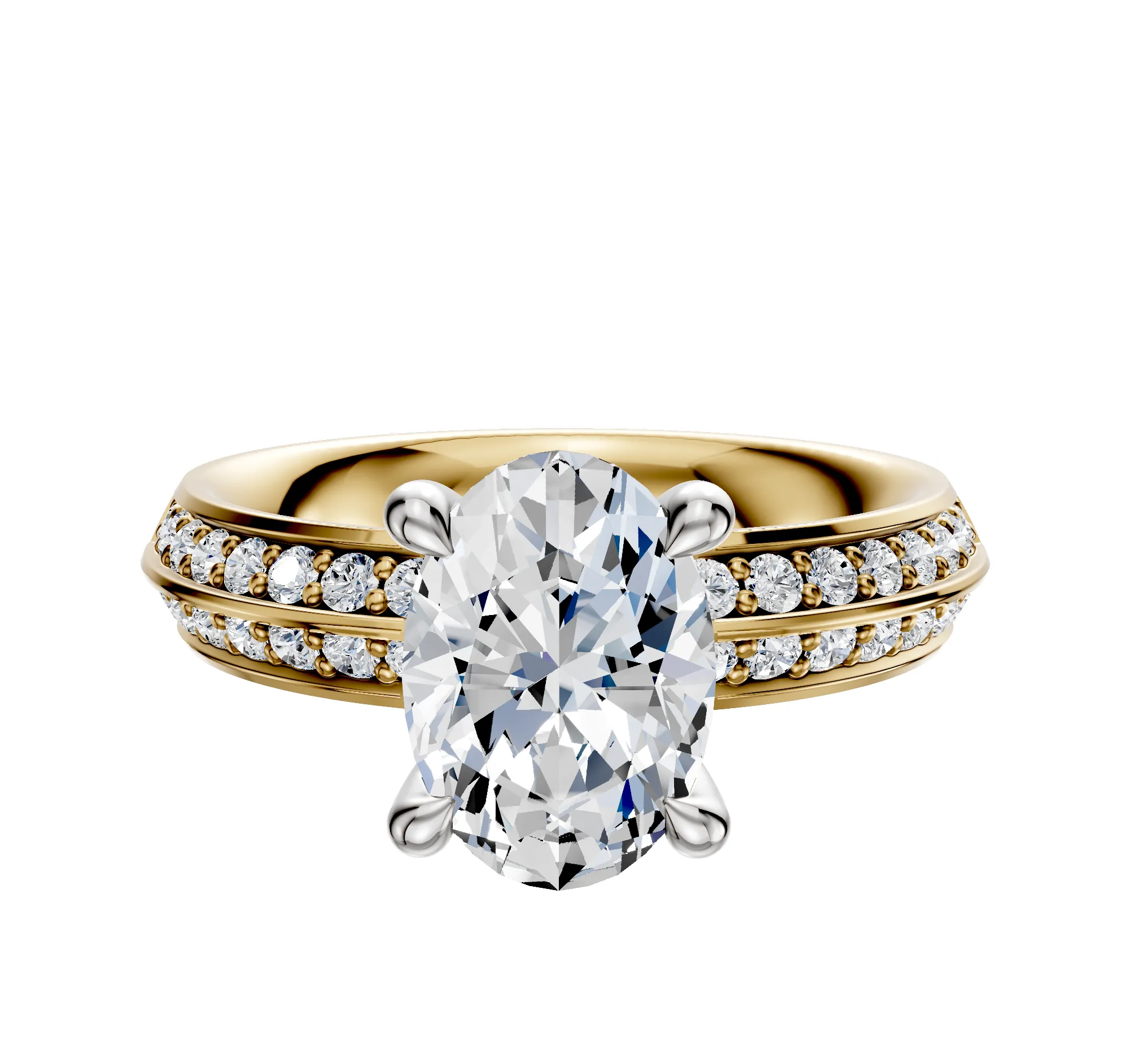 18K Two Tone 4 Prong Hidden Halo Classic Knife Edge 1-Row-Pave 2.5mm Engagement Ring sold by Promise By Effy