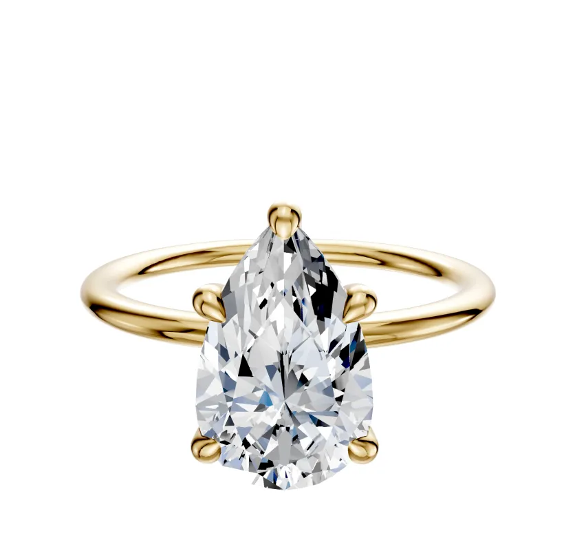 14K Yellow Gold 4 Prong Hidden Halo Classic Dome 1.5mm Engagement Ring sold by Promise By Effy