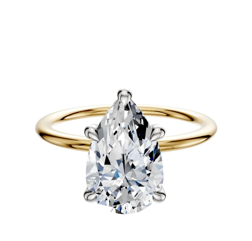 18K Two Tone 4 Prong Hidden Halo Classic Dome 1.5mm Engagement Ring sold by Promise By Effy