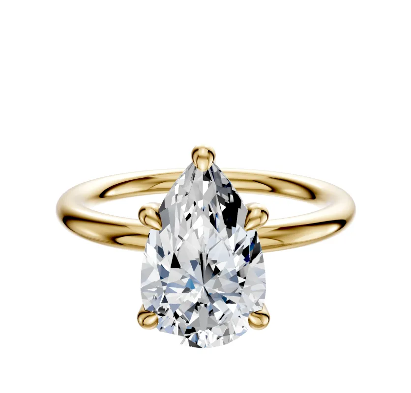 14K Yellow Gold 4 Prong Hidden Halo Classic Dome 2.0mm Engagement Ring sold by Promise By Effy