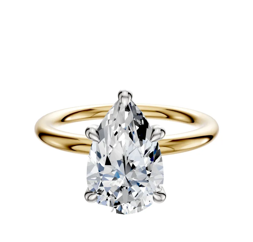 14K Two Tone 4 Prong Hidden Halo Classic Dome 2.0mm Engagement Ring sold by Promise By Effy