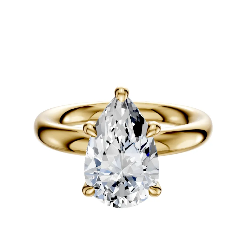 18K Yellow Gold 4 Prong Hidden Halo Classic Dome 3.0mm Engagement Ring sold by Promise By Effy
