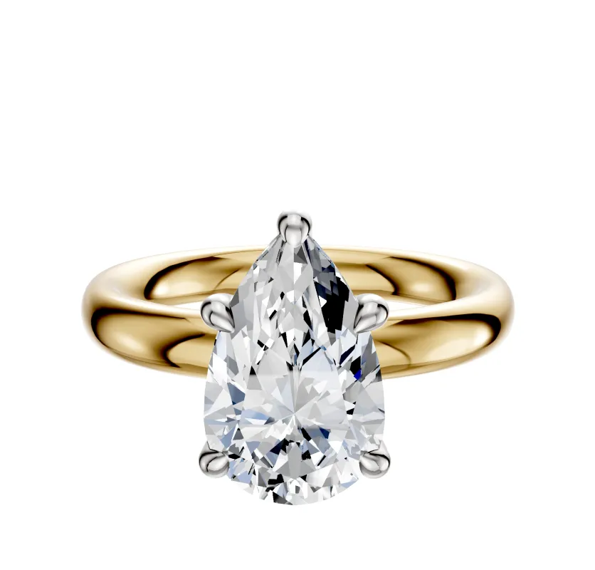18K Two Tone 4 Prong Hidden Halo Classic Dome 3.0mm Engagement Ring sold by Promise By Effy