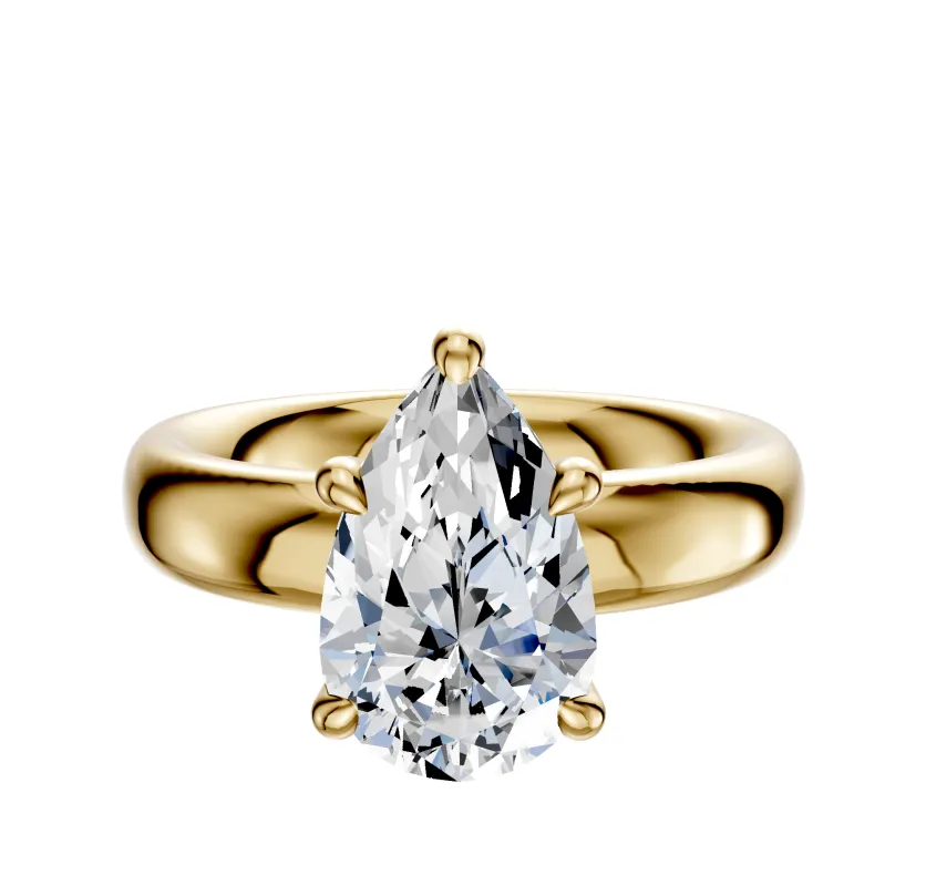 14K Yellow Gold 4 Prong Hidden Halo Classic Dome 4.0mm Engagement Ring sold by Promise By Effy