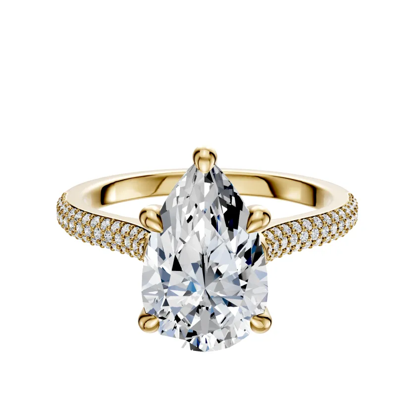 14K Yellow Gold 4 Prong Hidden Halo Cathedral Dome 3-Row-Pave 2.0mm Engagement Ring sold by Promise By Effy