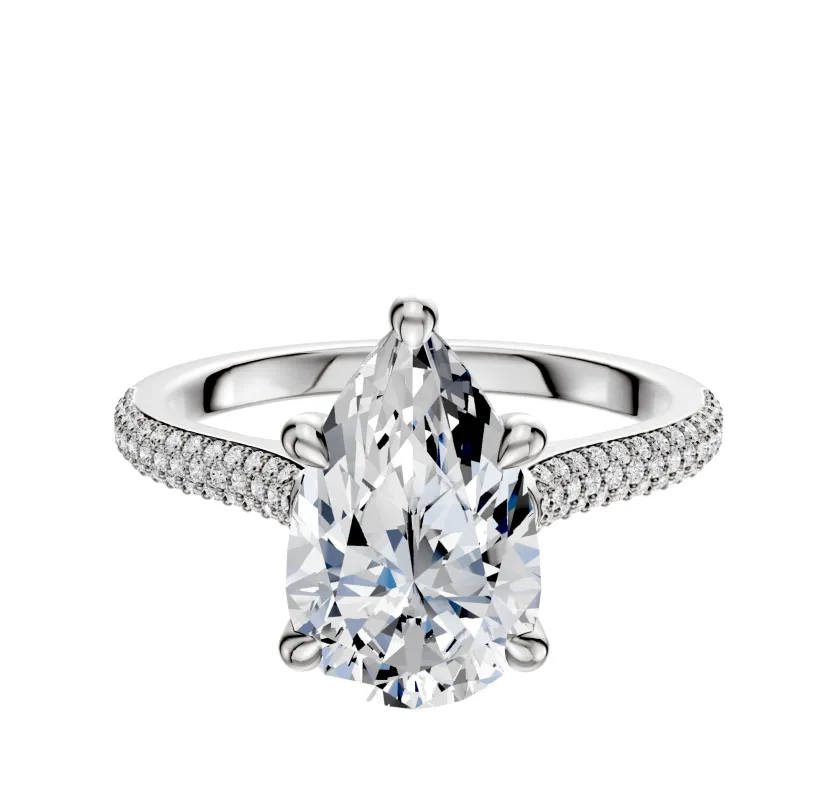 14K White Gold 4 Prong Hidden Halo Cathedral Dome 3-Row-Pave 2.0mm Engagement Ring sold by Promise By Effy