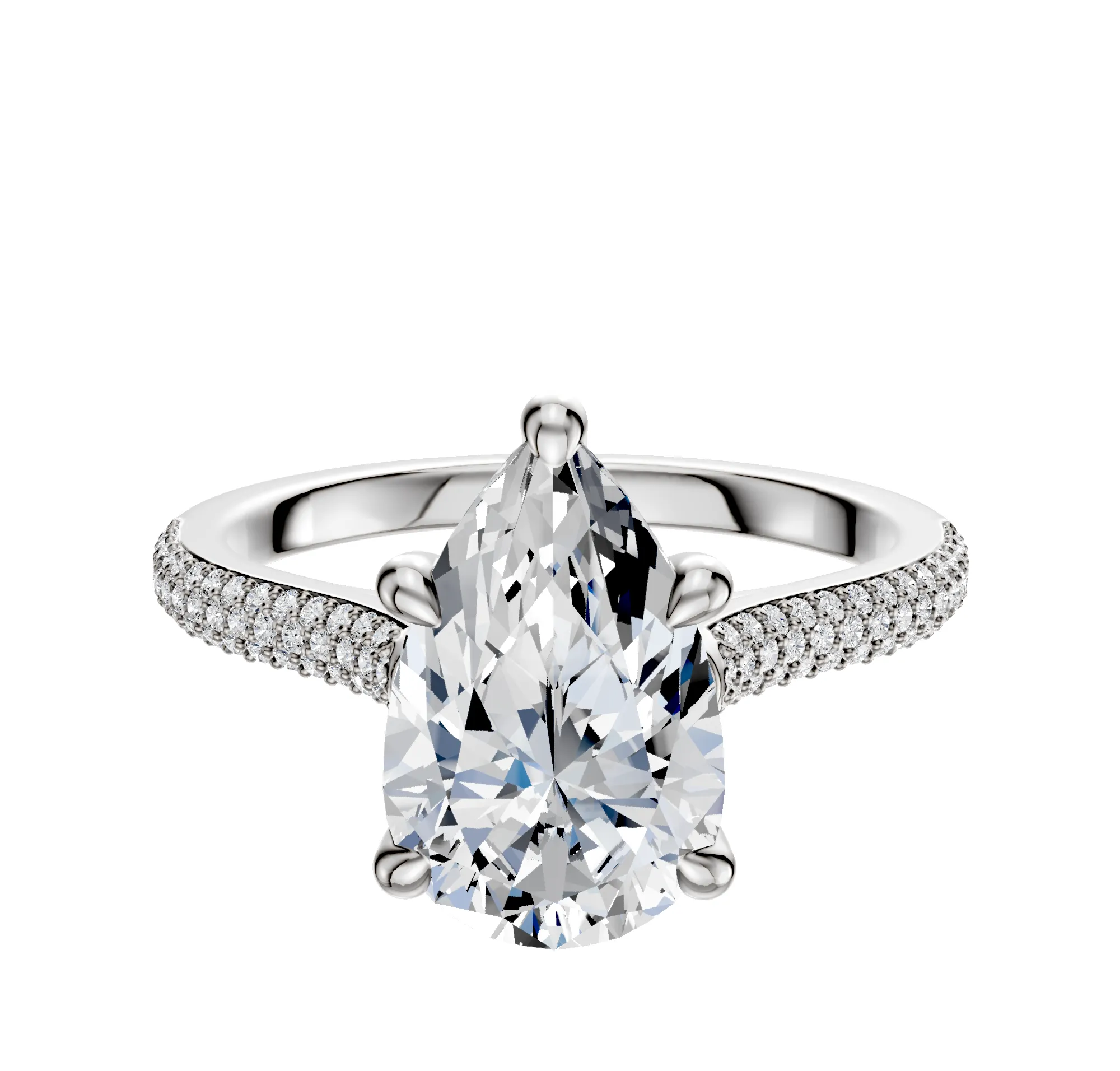 18K White Gold 4 Prong Hidden Halo Cathedral Dome 3-Row-Pave 2.0mm Engagement Ring sold by Promise By Effy