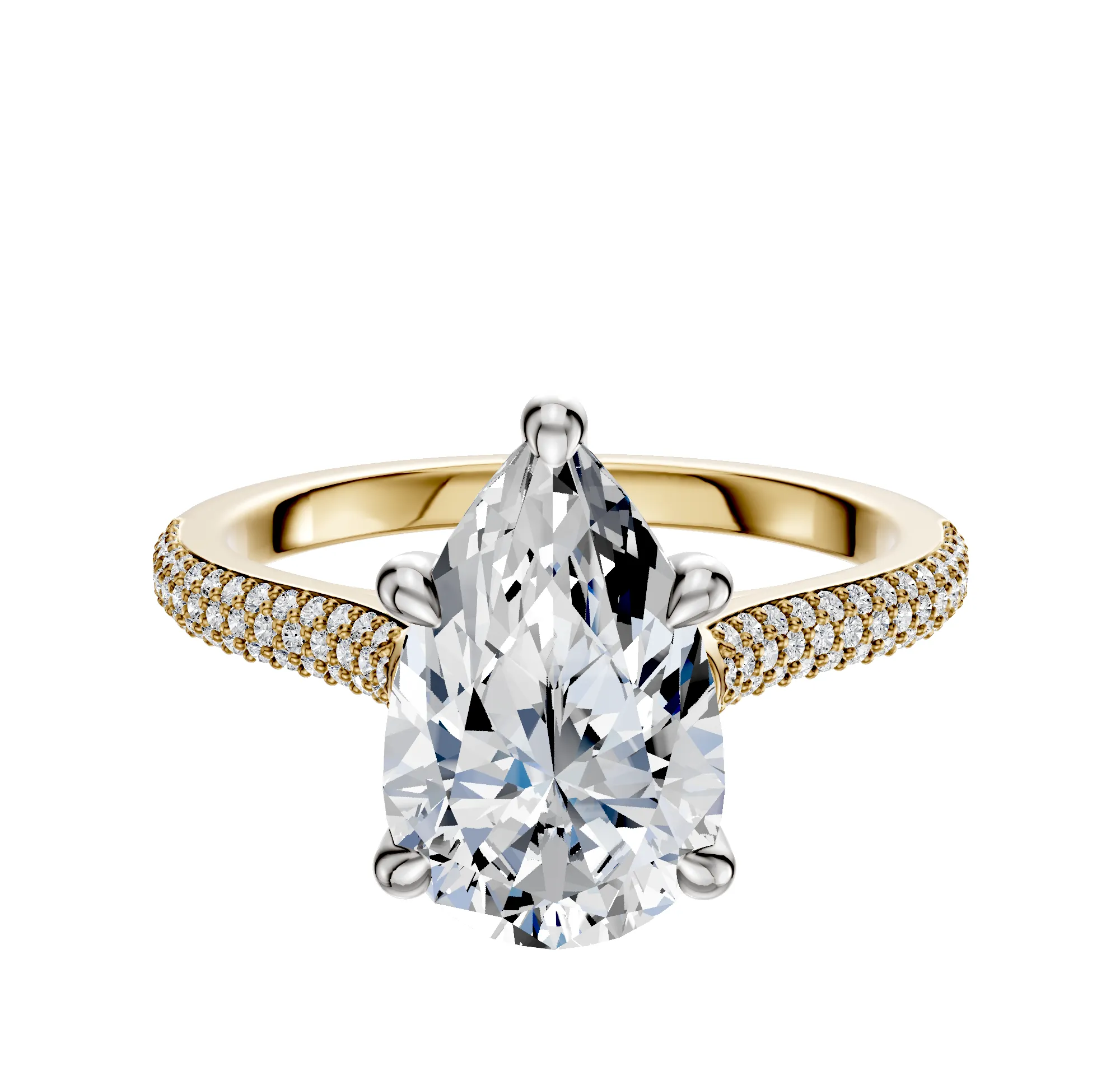 14K Two Tone 4 Prong Hidden Halo Cathedral Dome 3-Row-Pave 2.0mm Engagement Ring sold by Promise By Effy