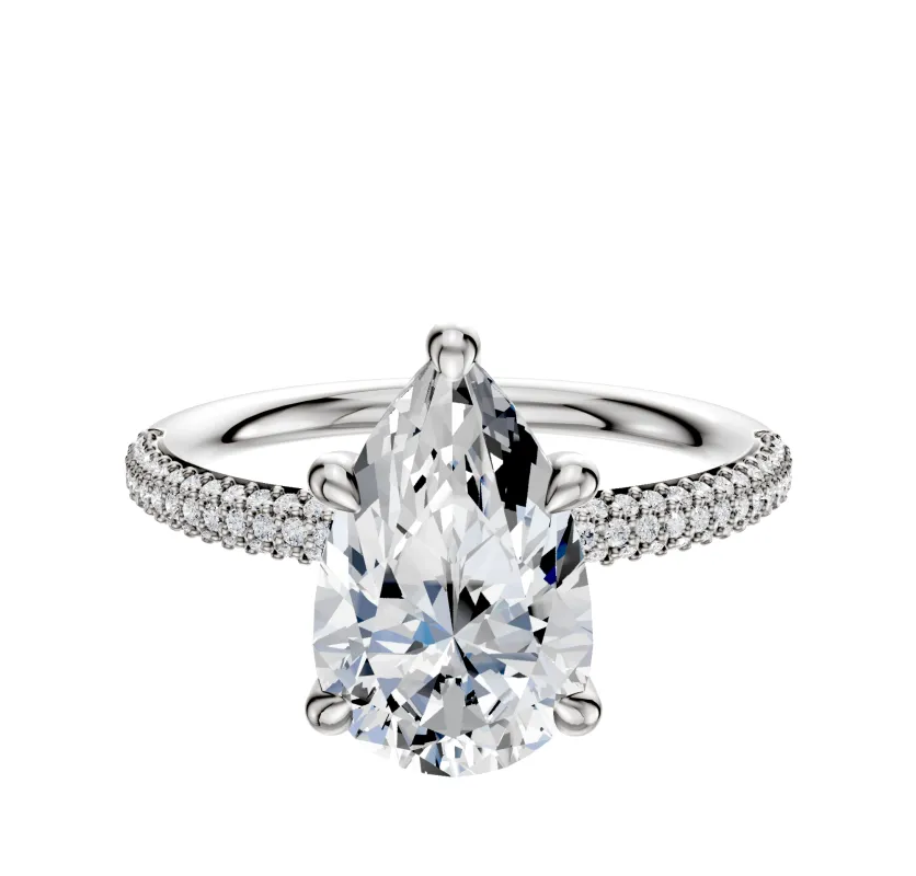 14K White Gold 4 Prong Hidden Halo Classic Dome 3-Row-Pave 2.0mm Engagement Ring sold by Promise By Effy