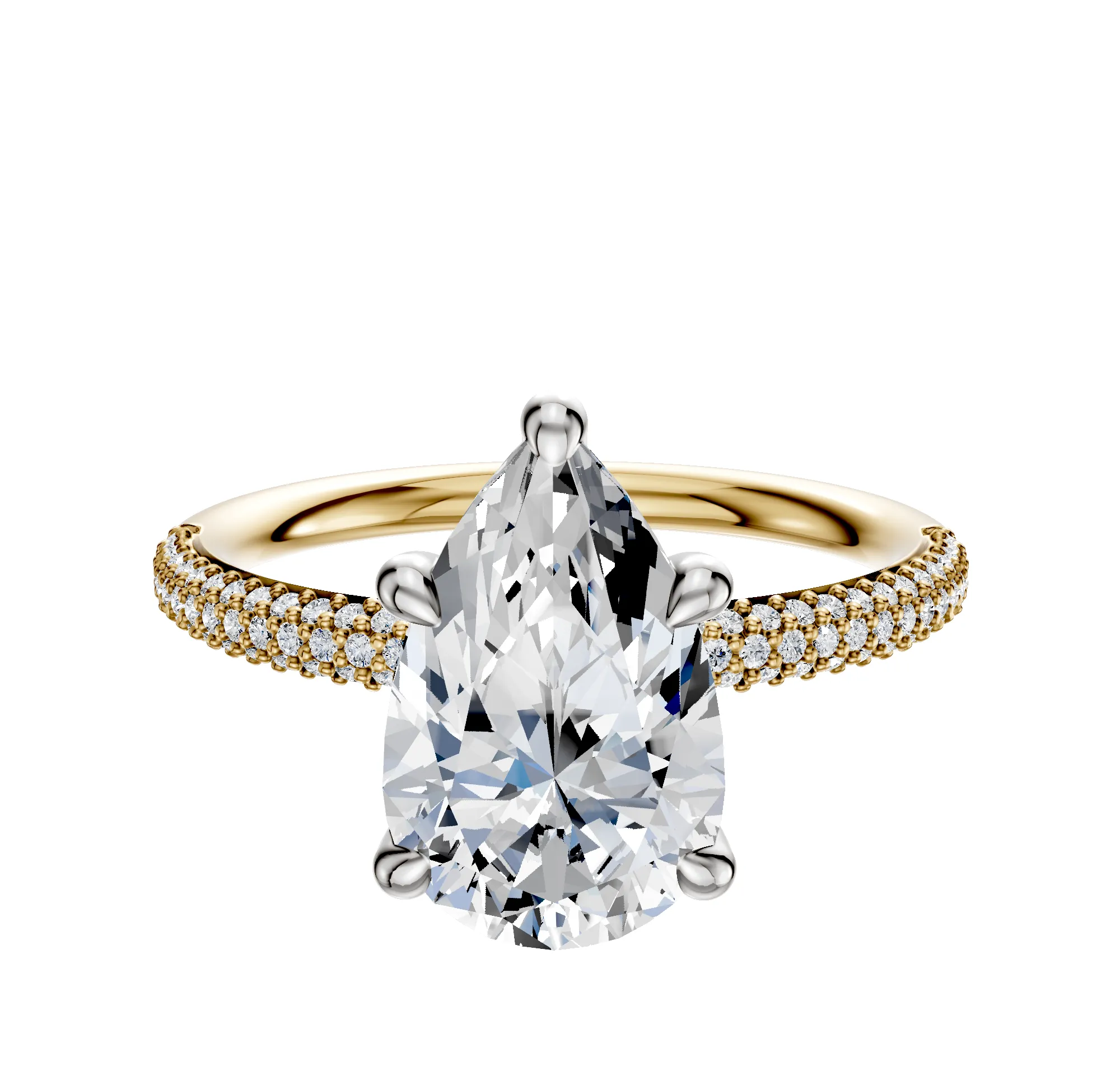 14K Two Tone 4 Prong Hidden Halo Classic Dome 3-Row-Pave 2.0mm Engagement Ring sold by Promise By Effy