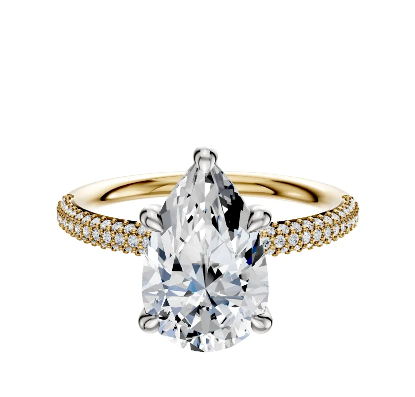 18K Two Tone 4 Prong Hidden Halo Classic Dome 3-Row-Pave 2.0mm Engagement Ring sold by Promise By Effy