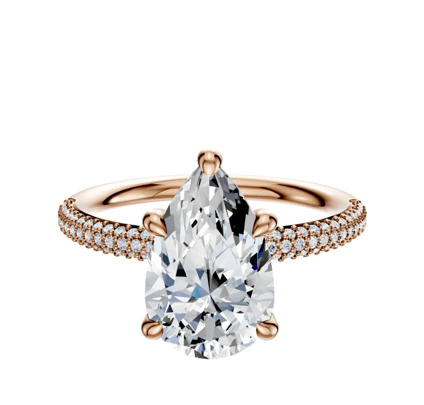 18K Rose Gold 4 Prong Hidden Halo Classic Dome 3-Row-Pave 2.0mm Engagement Ring sold by Promise By Effy
