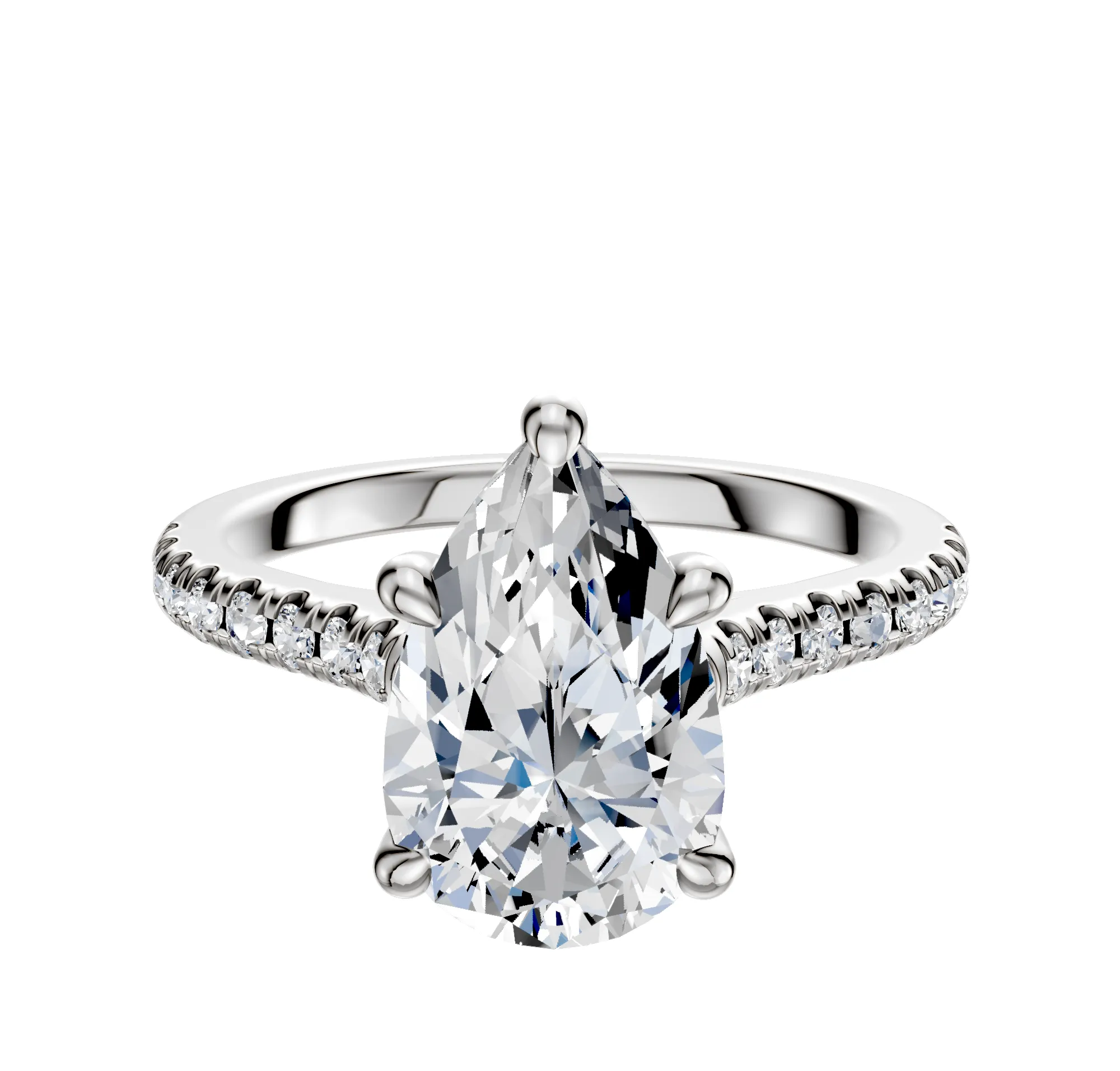 18K White Gold 4 Prong Hidden Halo Cathedral Dome 1-Row-Pave 2.5mm Engagement Ring sold by Promise By Effy
