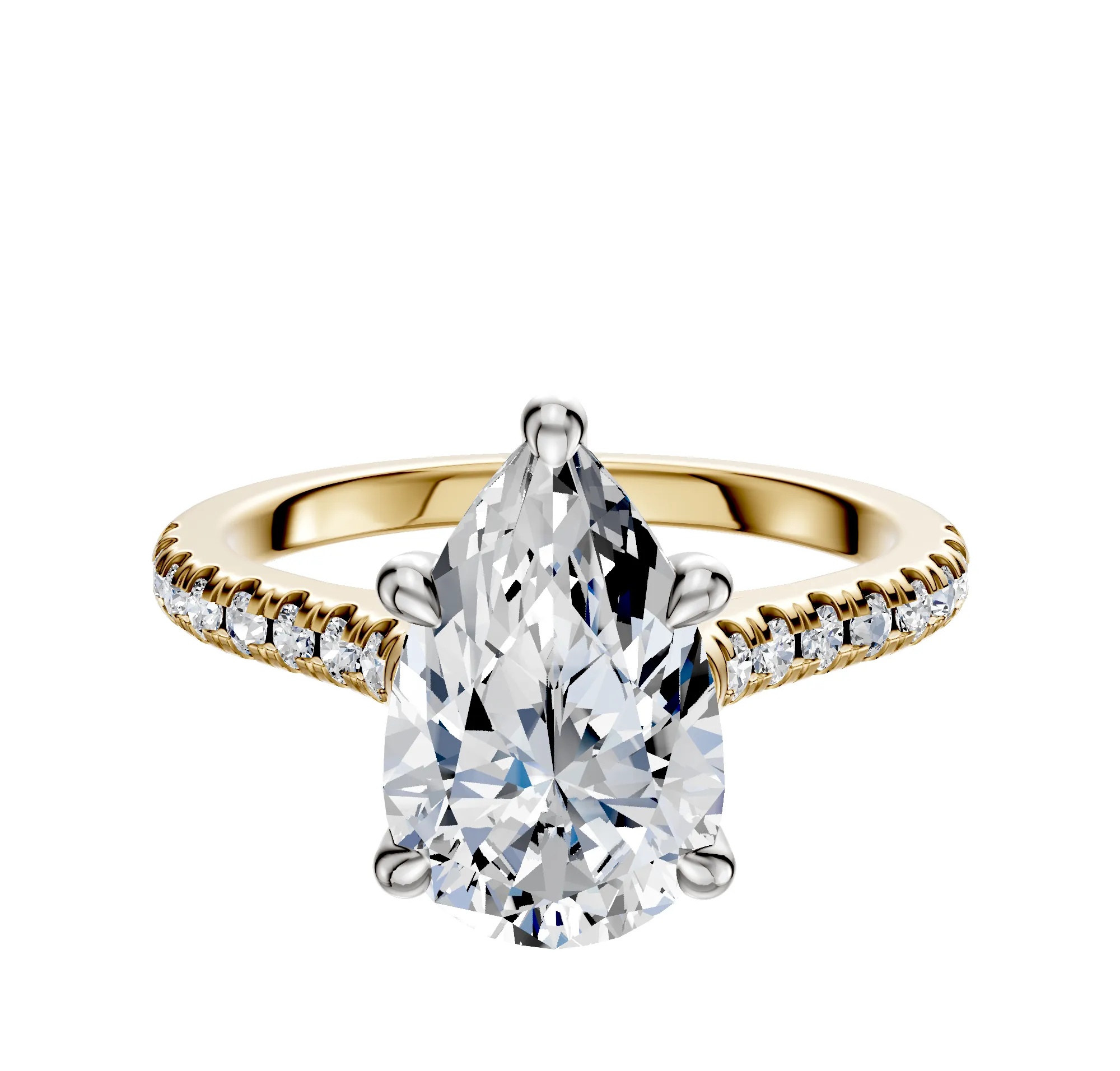 18K Two Tone 4 Prong Hidden Halo Cathedral Dome 1-Row-Pave 2.5mm Engagement Ring sold by Promise By Effy
