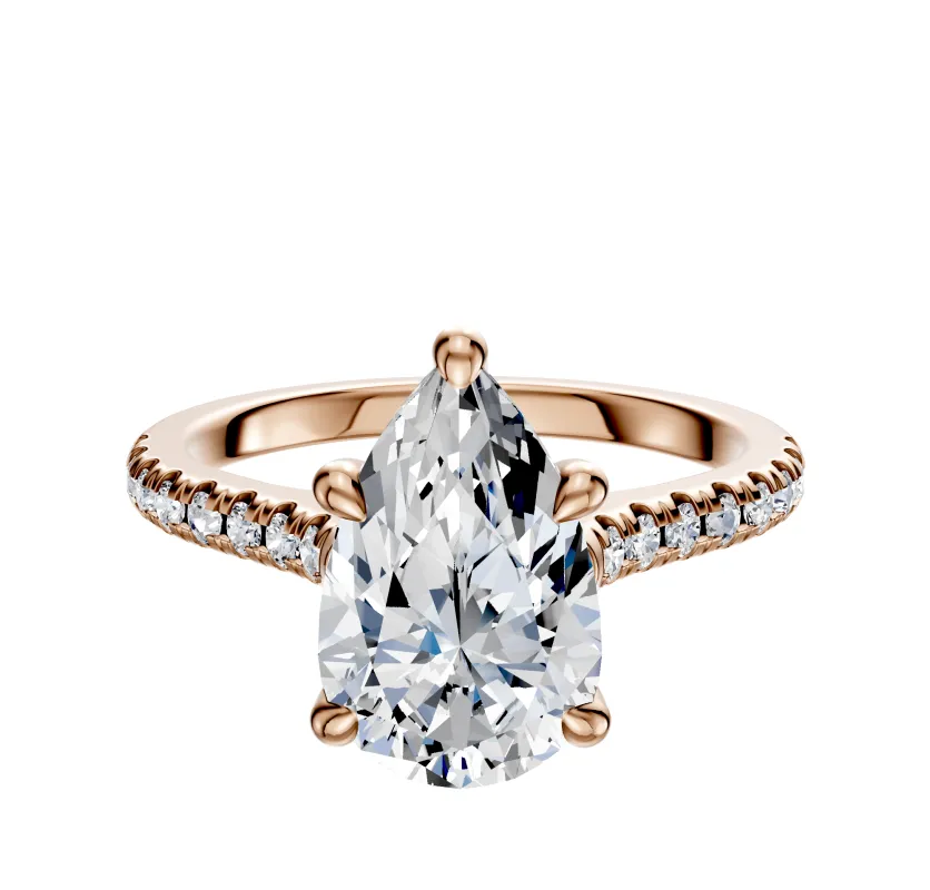 18K Rose Gold 4 Prong Hidden Halo Cathedral Dome 1-Row-Pave 2.5mm Engagement Ring sold by Promise By Effy