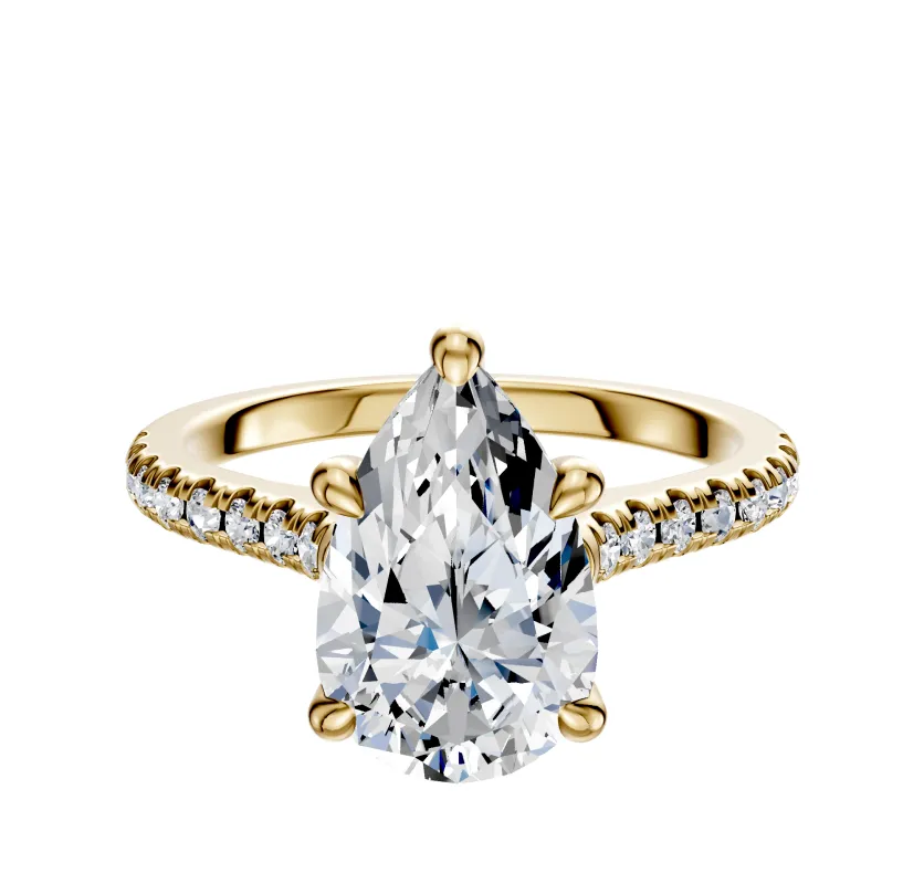 18K Yellow Gold 4 Prong Hidden Halo Cathedral Dome 1-Row-Pave 2.5mm Engagement Ring sold by Promise By Effy
