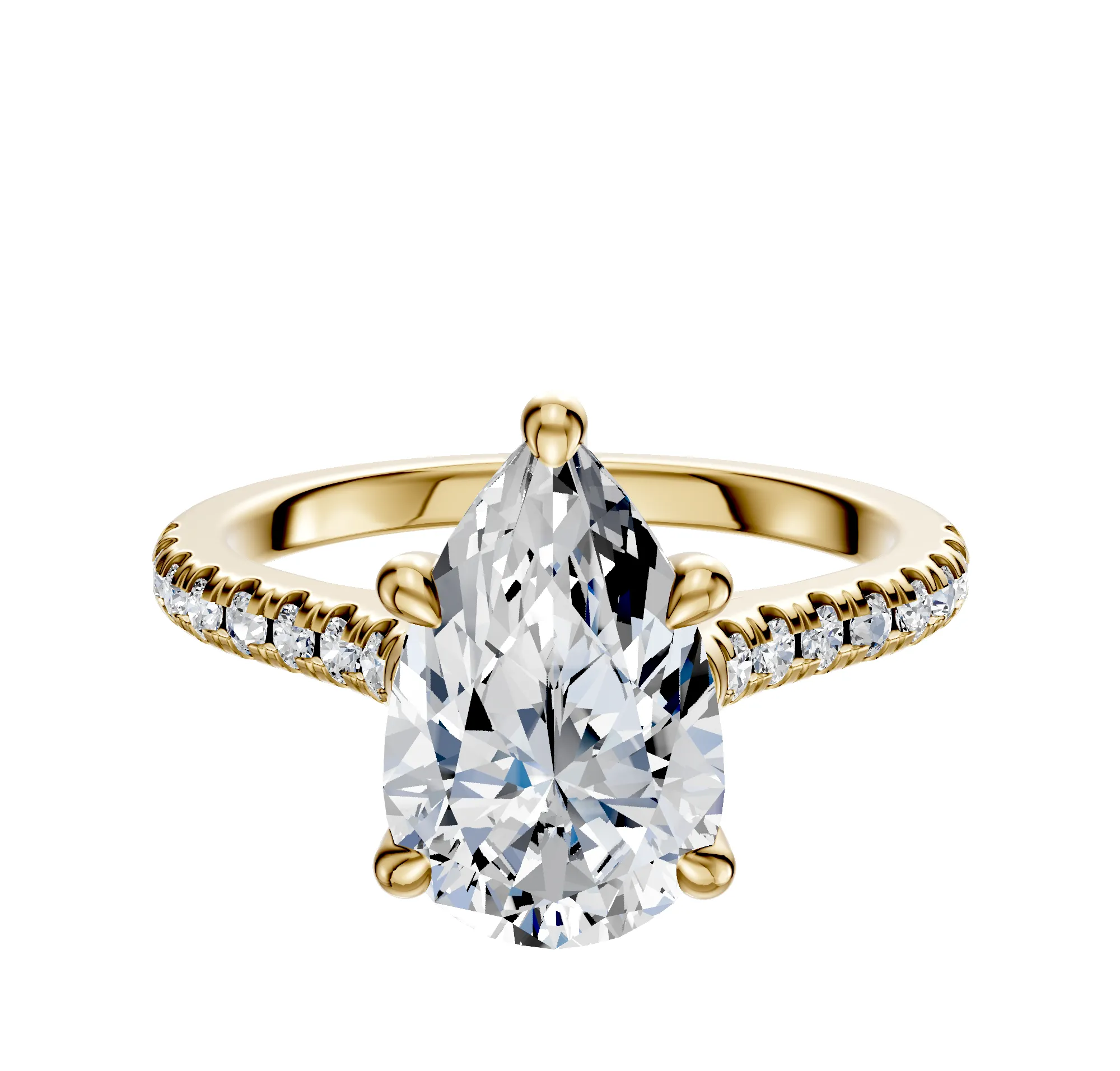 18K Yellow Gold 4 Prong Hidden Halo Cathedral Dome 1-Row-Pave 2.5mm Engagement Ring sold by Promise By Effy