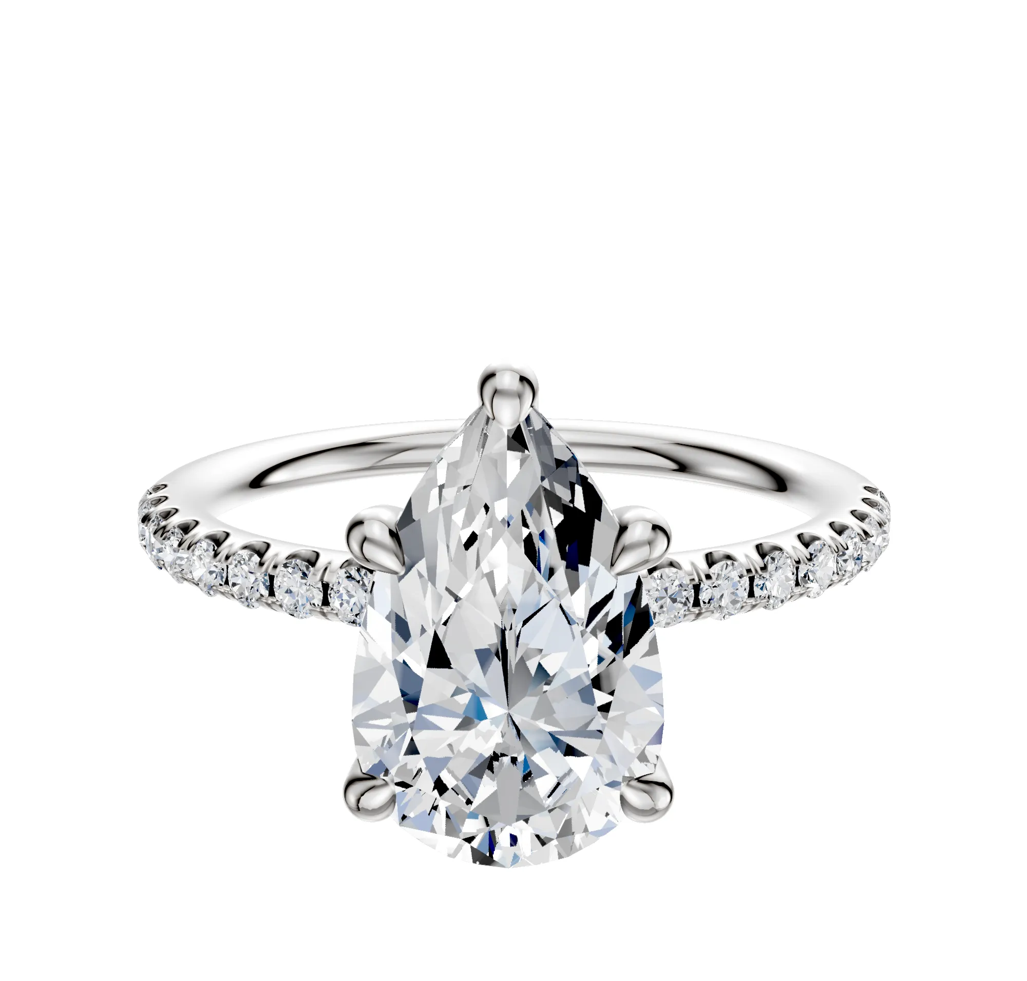 14K White Gold 4 Prong Hidden Halo Classic Dome 1-Row-Pave 2.5mm Engagement Ring sold by Promise By Effy