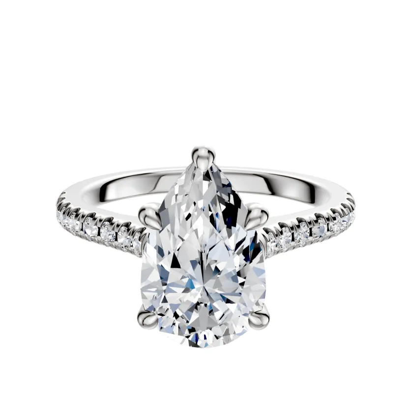 Platinum 4 Prong Hidden Halo Cathedral Dome 1-Row-Pave 2.5mm Engagement Ring sold by Promise By Effy