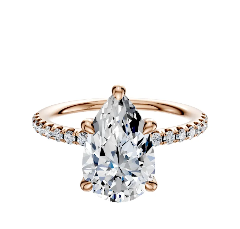 14K Rose Gold 4 Prong Hidden Halo Classic Dome 1-Row-Pave 2.5mm Engagement Ring sold by Promise By Effy