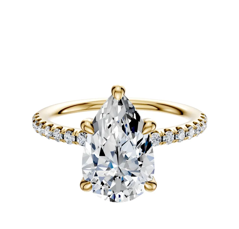 14K Yellow Gold 4 Prong Hidden Halo Classic Dome 1-Row-Pave 2.5mm Engagement Ring sold by Promise By Effy